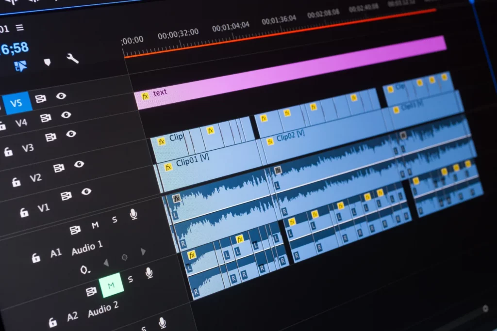 Videoschnitt in Adobe Premiere Pro mit Timeline und Audiospuren